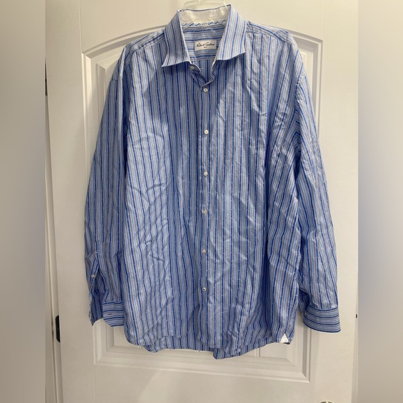 Robert Graham Button Down Long Sleeve Striped Shirt—2XL Blue & gray FLAW 47 18.5 - Picture 1 of 10